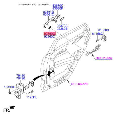 Система керування ручки дверей ліва 82653-D7000 Mobis - 82653D7000 - схема з каталогу 92350G, HEURPD718 82653D7000