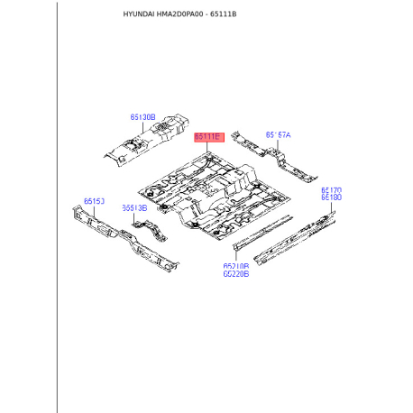 Лонжерон підлоги 65111-2D010 Mobis - 651112D010 - схема з каталогу 65111B, HMA2D0PA00 651112D010
