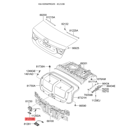 Упор (отбойник) крышки багажника 81210-2G010 Mobis - 812102G010 - схема с каталога 81210B, KKMAPMG09 812102G010