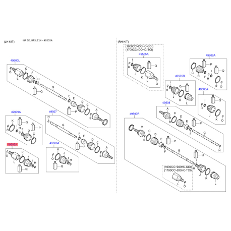 Шарнірний комплект приводного вала 49592-2Y710 Mobis - 495922Y710 - схема з каталогу 49505A, SEURPSLZ14 495922Y710