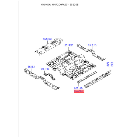 Лонжерон підлоги правий 65220-2D010 Mobis - 652202D010 - схема з каталогу 65220B, HMA2D0PA00 652202D010