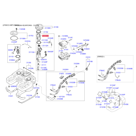 Кришка, паливний бак 31113-2B000 Mobis - 311132B000 - схема з каталогу 31113E, KEURPCM06 311132B000