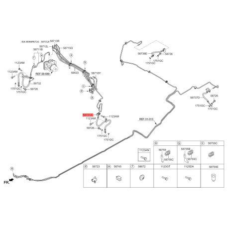 Шланг гальмівний передній лівий 58731-A7000 Mobis - 58731A7000 - схема з каталогу 58731A, KKMAPA716 58731A7000