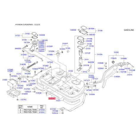 Защита топливного бака 31223-26030 Mobis - 3122326030 - схема с каталога 31223C, EUR260PA00 3122326030