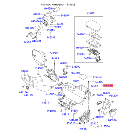 Центральная консоль комлекующие 84690-2E050Z9 Mobis - 846902E050Z9 - схема с каталога 84690E, KHMJPJM04 846902E050Z9