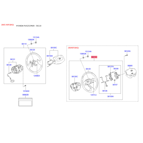 Кермо (рульове колесо) в зборі 56100-25501LT Mobis - 5610025501LT - схема з каталогу 56110, RUS251PA00 5610025501LT