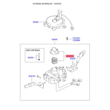 Витая пружина, подушка безопасности 93440-H1001 Mobis - 93440H1001 - схема с каталога 93455A, KEURPA104 93440H1001