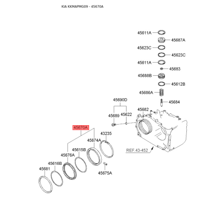 Поршень фрикциона АКПП 45670-39003 Mobis - 4567039003 - схема с каталога 45670A, KKMAPMG09 4567039003