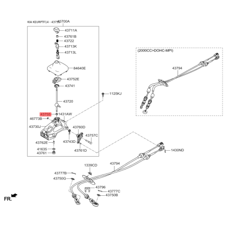 Втулка рычага переключения передач в салоне 43755-38200 Mobis - 4375538200 - схема с каталога 43755, KEURPTF14 4375538200