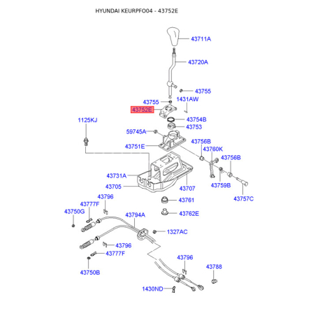 Штифт (палец) рычага кулисы АКПП 43752-38200 Mobis - 4375238200 - схема с каталога 43752E, KEURPFO04 4375238200