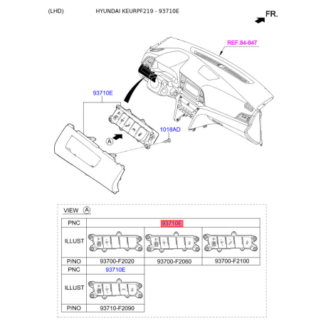 Блок кнопок управления 93700-F2020TRY Mobis - 93700F2020TRY - схема с каталога 93710E, KEURPF219 93700F2020TRY