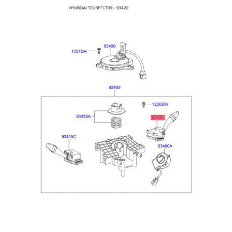 Перемикач склоочисника 93420-2D150 Mobis - 934202D150 - схема з каталогу 93420, TEURPFCT09 934202D150