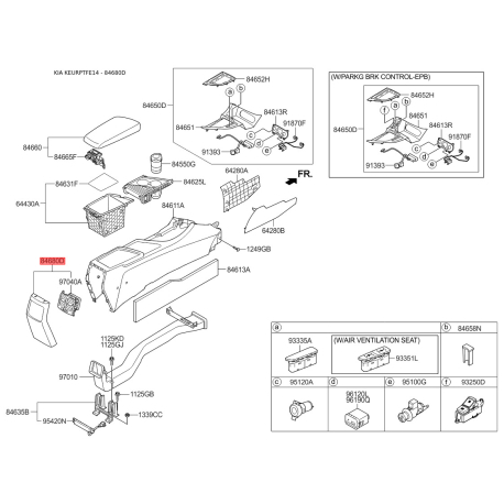 Подлокотник задний 84680-2T101VA Mobis - 846802T101VA - схема с каталога 84680D, KEURPTFE14 846802T101VA