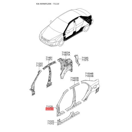 Боковина левая 71110-2FA10 Mobis - 711102FA10 - схема с каталога 71110, KKMAPLD06 711102FA10