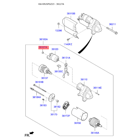 Гайка стартера 36127-26810 Mobis - 3612726810 - схема с каталога 36127A, KRUSPGZ23 3612726810