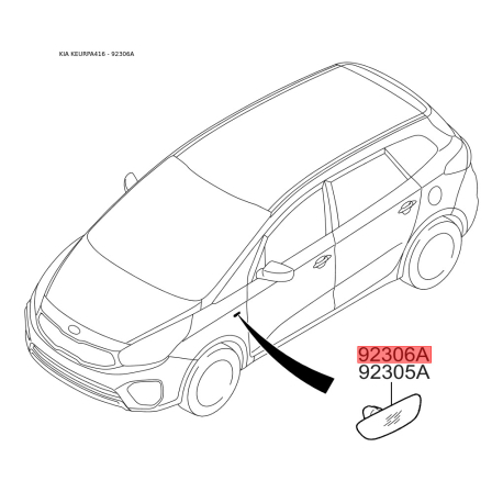 Боковой габаритный фонарь правый 92304-1M000 Mobis - 923041M000 - схема с каталога 92306A, KEURPA416 923041M000