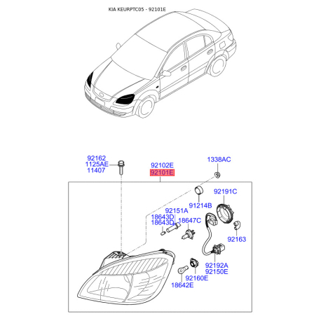 Фара основна ліва 92101-1G620 Mobis - 921011G620 - схема з каталогу 92101E, KEURPTC05 921011G620