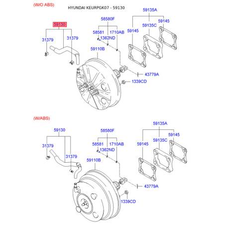 Шланг вакуумного підсилювача в зборі 59130-2D100 Mobis - 591302D100 - схема з каталогу 59130, KEURPGK07 591302D100