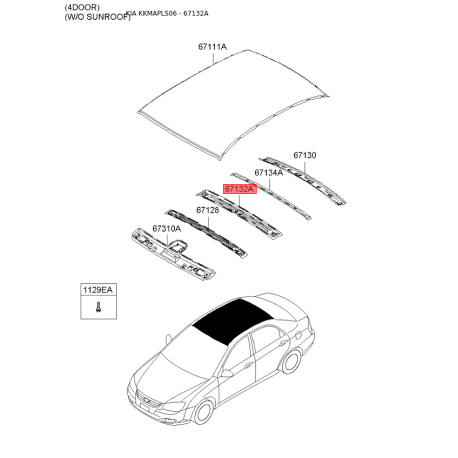 Каркас крыши 67124-2F000 Mobis - 671242F000 - схема с каталога 67132A, KKMAPLS06 671242F000