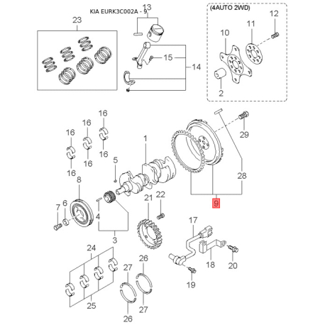 Облицовка / защитная накладка, боковое стекло левая 86364-3C000 Mobis - 863643C000 - схема с каталога 9, EURK3C002A 863643C000