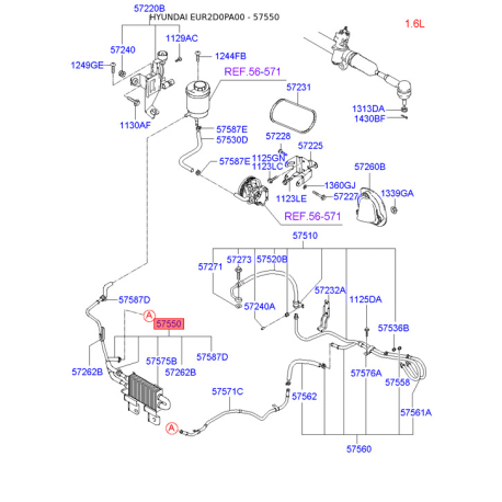 Гидравлический шланг(трубка), рулевое управление 57550-2D550 Mobis - 575502D550 - схема с каталога 57550, EUR2D0PA00 575502D550