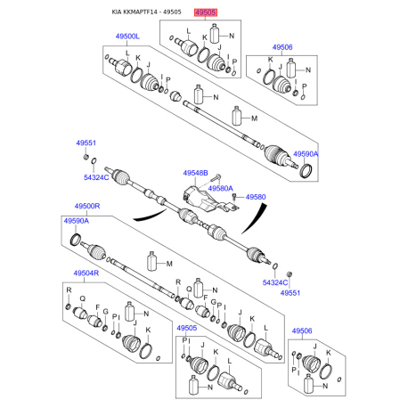 Шарнирный комплект приводного вала 49582-3S201 Mobis - 495823S201 - схема с каталога 49505, KKMAPTF14 495823S201