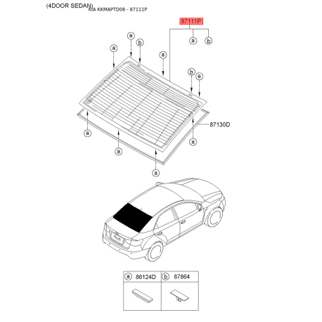 Заднее стекло 87110-1M200 Mobis - 871101M200 - схема с каталога 87111P, KKMAPTD08 871101M200