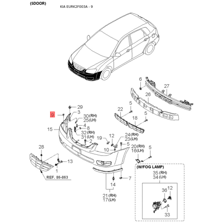 Обшивка (подкрылок), колесная ниша задняя правая 86826-2F000 Mobis - 868262F000 - схема с каталога 9, EURK2F003A 868262F000