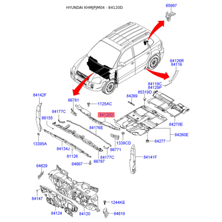 Шумоизоляция (виброизоляция) моторного отсека 84120-2E050 Mobis - 841202E050 - схема с каталога 84120D, KHMJPJM04 841202E050