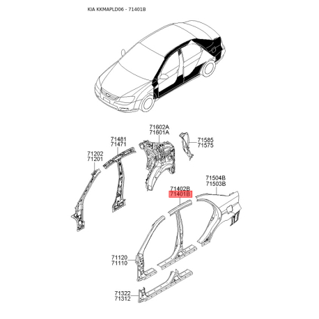 Порог пола (кузов) левый 71401-2FB40 Mobis - 714012FB40 - схема с каталога 71401B, KKMAPLD06 714012FB40