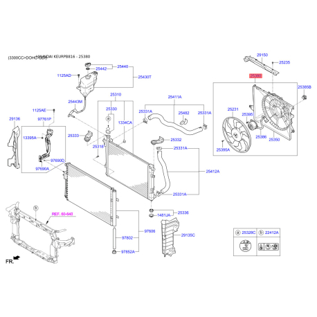 Вентилятор радіатора охолодження 25380-B8851 Mobis - 25380B8851 - схема з каталогу 25380, KEURPB816 25380B8851