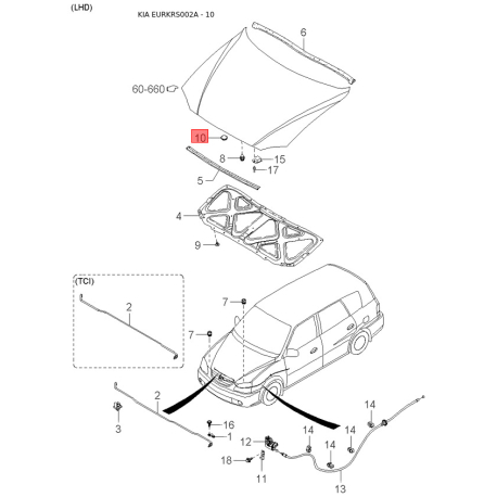Пістон (кліпса) 0K2C0-68AB1 Mobis - 0K2C068AB1 - схема з каталогу 10, EURKRS002A 0K2C068AB1