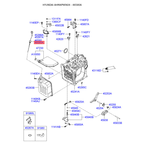 Щуп рівня масла 46580-39901 Mobis - 4658039901 - схема з каталогу 46580A, AHMAPNFA04 4658039901