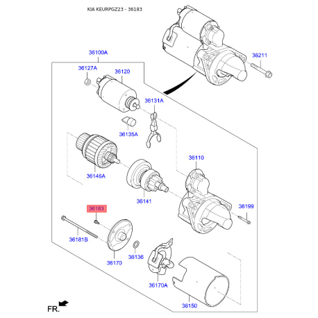 Болт стартера 36183-25010 Mobis - 3618325010 - схема с каталога 36183, KEURPGZ23 3618325010