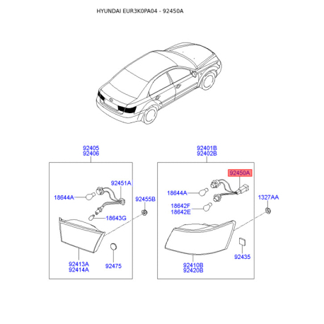 Крепление фонарь задний 92450-3K000 Mobis - 924503K000 - схема с каталога 92450A, EUR3K0PA04 924503K000
