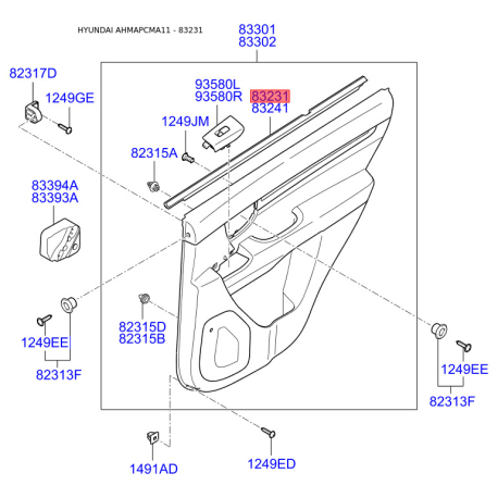 Уплотнитель (прокладка), боковое стекло левый 83231-2B000 Mobis - 832312B000 - схема с каталога 83231, AHMAPCMA11 832312B000