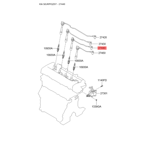 Провода высоковольтные 27440-37310 Mobis - 2744037310 - схема с каталога 27440, SEURPFQZ07 2744037310