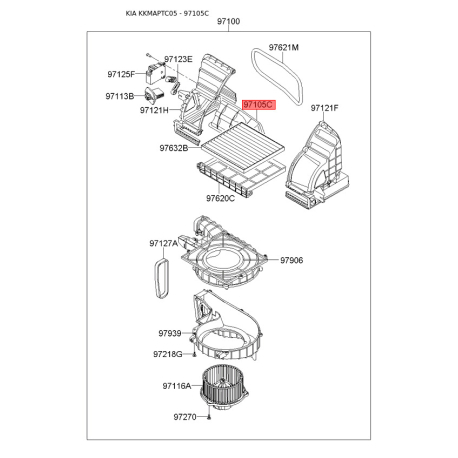Кришка (корпус або кронштейн) обігрівача 97104-1G000 Mobis - 971041G000 - схема з каталогу 97105C, KKMAPTC05 971041G000