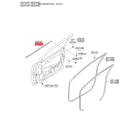 Облицювання / захисна накладка, двері праве 82220-1M000 Mobis - 822201M000 - схема з каталогу 82220, KKMAPTD08 822201M000