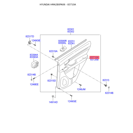 Підлокітник лівий 83350-2B000J9 Mobis - 833502B000J9 - схема з каталогу 83710A, HMA2B0PA06 833502B000J9