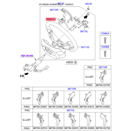 Проводка (джгут) рульового колеса 56190-3X000 Mobis - 561903X000 - схема з каталогу 56991C, KHMAPSD14 561903X000