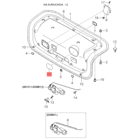 Облицовка передка (передняя панель, морда) 84190-3C500 Mobis - 841903C500 - схема с каталога 11, EURK3C002A 841903C500