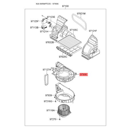 Кришка (корпус або кронштейн) обігрівача 97111-1G000 Mobis - 971111G000 - схема з каталогу 97906, KKMAPTC05 971111G000