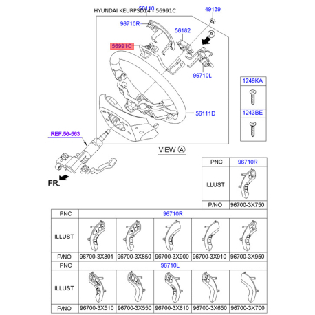 Проводка (джгут) рульового колеса 56190-3X050 Mobis - 561903X050 - схема з каталогу 56991C, KEURPSD14 561903X050