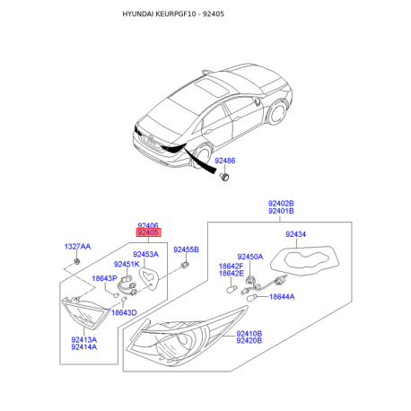 Ліхтар задній лівий 92403-3S320 Mobis - 924033S320 - схема з каталогу 92405, KEURPGF10 924033S320