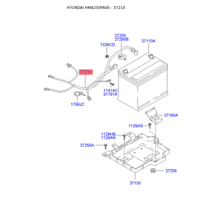Проводка (джгут, коса) акумулятора 37215-25100 Mobis - 3721525100 - схема з каталогу 37210, HMA250PA00 3721525100