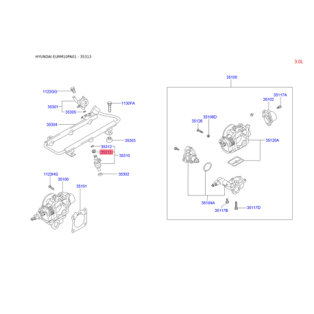 Кольцо форсунки уплотнительное 35313-32850 Mobis - 3531332850 - схема с каталога 35313, EURM10PA01 3531332850