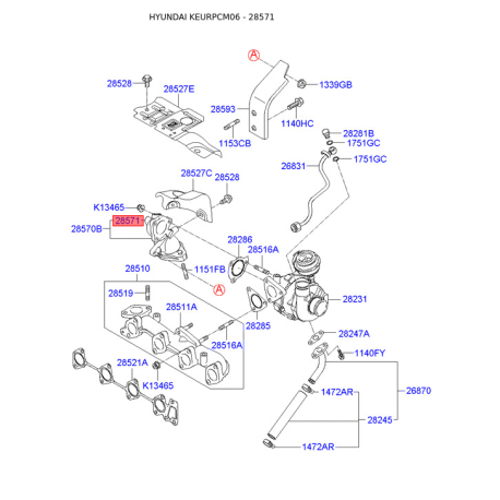 Колектор, система випуску 28571-27240 Mobis - 2857127240 - схема з каталогу 28571, KEURPCM06 2857127240