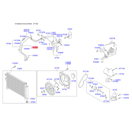 Трубопровод высокого / низкого давления, кондиционер 97767-25001 Mobis - 9776725001 - схема с каталога 97768, RUS251PA00 9776725001