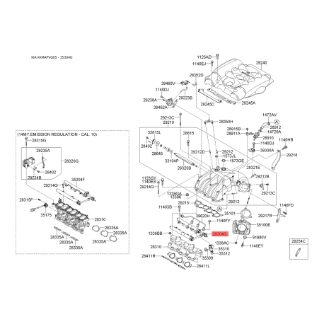 Рампа топливная 35304-3C300 Mobis - 353043C300 - схема с каталога 35304G, KKMAPVQ05 353043C300